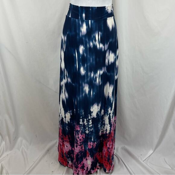 Valerie Stevens Navy Pink Boho Vacation Beach Tie Dye Maxi Skirt NWOT Size S - Picture 4 of 10